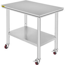 Vevor 36x24 Stainless Steel Work Table 4 Casters With Undershelf Cafeteria