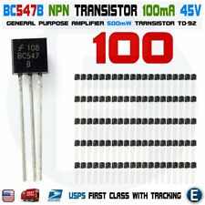 100 X Bc547b Bc547 Silicon Npn Transistors 45v 100ma 500mw Amplifier To-92 Usa