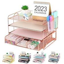 Desk Organizers 4-tier Paper Letter Tray Organizer With Drawer And Rose Gold