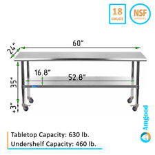24 X 60 Stainless Steel Table With Wheels Nsf Prep Metal Work Table Casters 