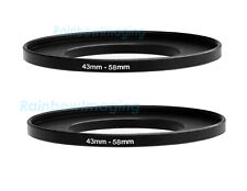 2 Pcs 43-58mm 43 Mm To 58 Mm Metal Step Up Lens Filter Ring Adapter Us Seller