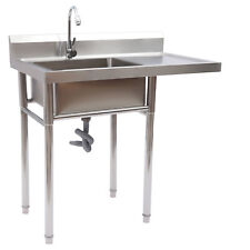 Free Standing Single Bowl Sink Commercial Kitchen Sink Stainless Steel W Faucet