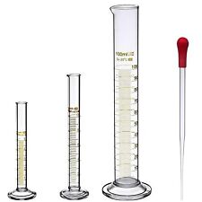 Glass Graduated Cylinder Set Thick Measuring 5ml 10ml 100ml With Red Rubber Glas