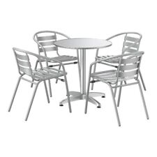 27 12 Round Chrome Metal Restaurant Table With 4 Slat Back Stackable Chairs