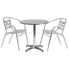 27.5 Round Aluminum Indoor-outdoor Restaurant Table With 2 Slat Back Chairs