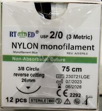 Nylon Mono Suture Size 2-0. 75 Cm 38 Circle Cutting 26mm Humanvet 1 Dozen
