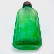 Vintage Green Glass Flask Art Deco Bottle Owens Illinois Logo 3