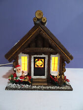 Vintage Christmas Lighted Log Cabin House Wsanta Claus