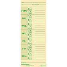 Office Depot Time Cards With Deductions Weekly Monday-sunday Format 2-side...