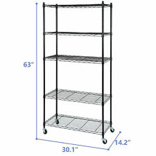 5-tier Shelves Wire Unit Rack Large Space Storage Rolling With 4 Wheel Casters