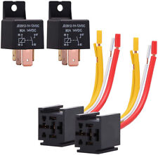 2 Pcs Car Relay 4pin Dc 12v 80a Normally Open Spst With Relay Socket Plug 4 Wire