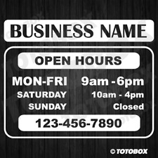 12 Business Name Hours Tel Store Open Hours Decal Sticker Window Door Sign