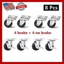 8 Pack 2 Swivel Caster Wheels Rubber Base With Top Plate Bearing Heavy Duty