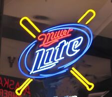 Neon Light Sign Lamp For Miller Lite Beer 20x16 Baseballbats Bar Open Night