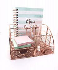 Rose Gold Desk Or Makeup Organizer With Drawer Pen Holder Office Accessories.