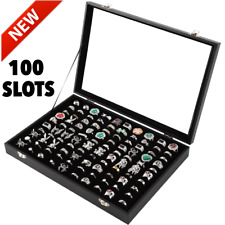 100 Slot Jewelry Display Case Ring Organizer Box Tray Glass Top Storage Holder