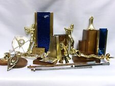 Large Asst. Of Vtg. Trophy Parts Figurines Pedestals Etc. Metal Wood Plastic
