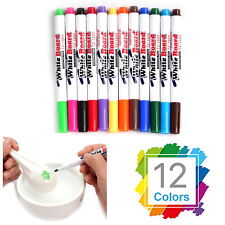Whiteboard Pens 12 Colours Assorted Makers Fine Tip Eraser Dry Wipe White Board
