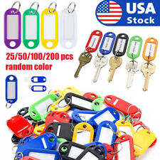 25-200 Plastic Key Tags Metal Ring Luggage Card Name Label Keychain Split Rings