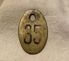 Vintage Brass Cow Number Tag Dairy Farm Cattle Marker 35 Double Sided Original