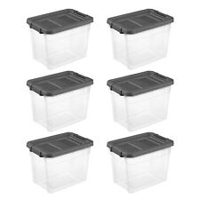 Sterilite 30 Qt Clear Plastic Stackable Storage Bin With Grey Latch Lid 6 Pack