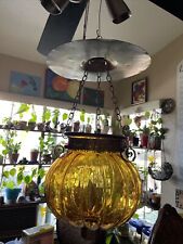 Antique Belgian Glass Globe Lantern Pendant Light Bell Jar Hundi Melon Amber