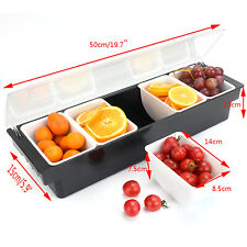 Ice Cooled Condiment Serving Container Bar Chilled Garnish Tray 5 Compartment
