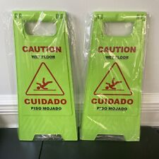 2 Pack Bilingual Caution Wet Floor Sign Safety 2 Sided Green Warning Signs 24
