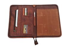 Vintage Leather Portfolio Padfolio A4 Case Folder Business Organizer Zipper Bag
