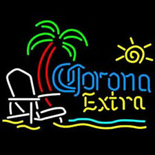 Corona Extra Beer Beach Chair Palm Tree 17x14 Neon Lamp Light Sign Bar Open
