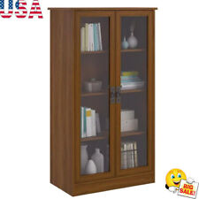 Bookshelves Storage Cabinet W 4 Shelves Glass Doors Storage Adjustable Office