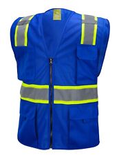 Blue Two Tones Safety Vest With Multi-pocket Tool