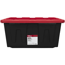 27 Gallon Snap Lid Plastic Storage Bin Container Black With Red Lid