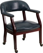 Traditional Style Navy Vinyl Conference Office Chair With Nail Trim Casters