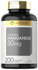 Chelated Manganese 50mg 200 Tablets Vegetarian Non-gmo By Carlyle