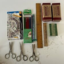 Vintage Office School Supplies Lot Pencils Staples Ruler Paper Clips Scissors