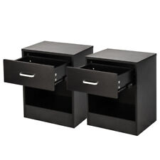 Set Of 2 Bedroom Nightstand With Storage Drawer Bedside End Table Black