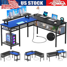 L Shaped Gaming Desk With Led Lights Power Outlets Home Office Desk Corner Desk