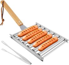 3 In 1 Hot Dog Roller Rack With Extra Long Wood Handledurable Portable Barbecue