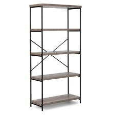 5-tier Ladder Industrial Bookshelf Wood Display Storage Rack W Metal Frame Gray