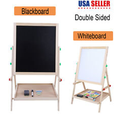 2 In 1 Kid Standing Art Easel Wooden Chalk Drawing Board Double Side Whiteblack