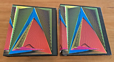 2 Vintage Neon Fantasy 3 Ring Binders - 10.5 X 11.5 Bright Prism Colors