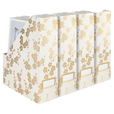 Magazine File Boxes Set Of 4 With Gold Floral Pattern And Gold Label Holder