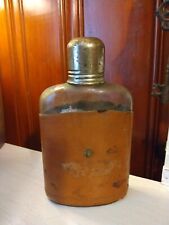 Clear Glass Flask Vintage Bottle In Top Grain Cowhide ..used And Old