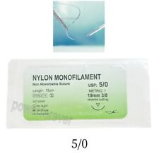 50 Dental Practise Surgical Sutures Reverse Cutting Sterile Nylon Monofilament