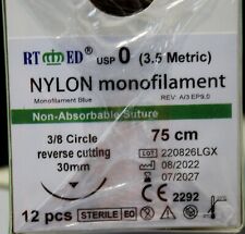 Nylon Mono Suture 0. 75 Cm 38 Circle Cutting 30 Mm Needle Humanvet 1 Doz.