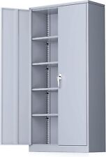 Metal Storage Cabinet Wlocking Doors And 4 Adjustable Shelves Garage Cabinet