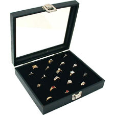 Ring Box Organizer Jewelry Holder Wglass Top Display Case Tray 36 Slots Storage