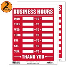 2 Pack - Business Hours Sign Durable Plastic Weatherproof 9 Inch X 12 Inch