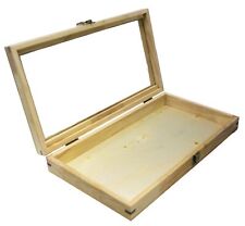 Novel Box Large Glass Top Metal Clasp Jewelry Display Case - Natural Wood